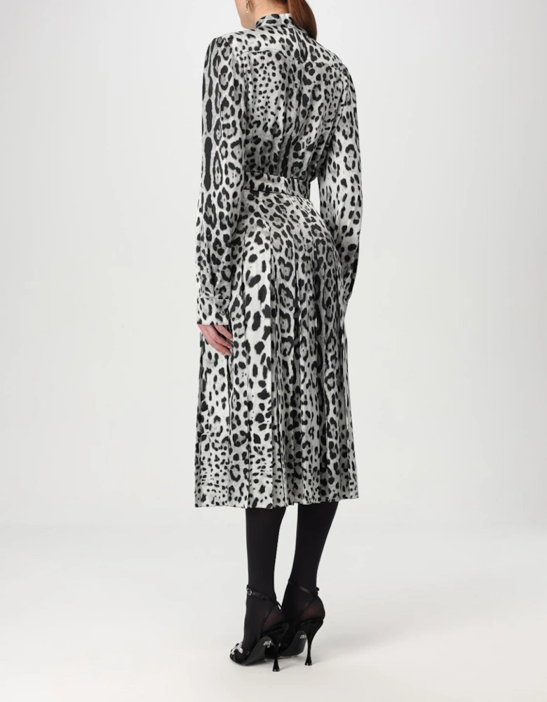 Leopard Print Pleated Midi Dress