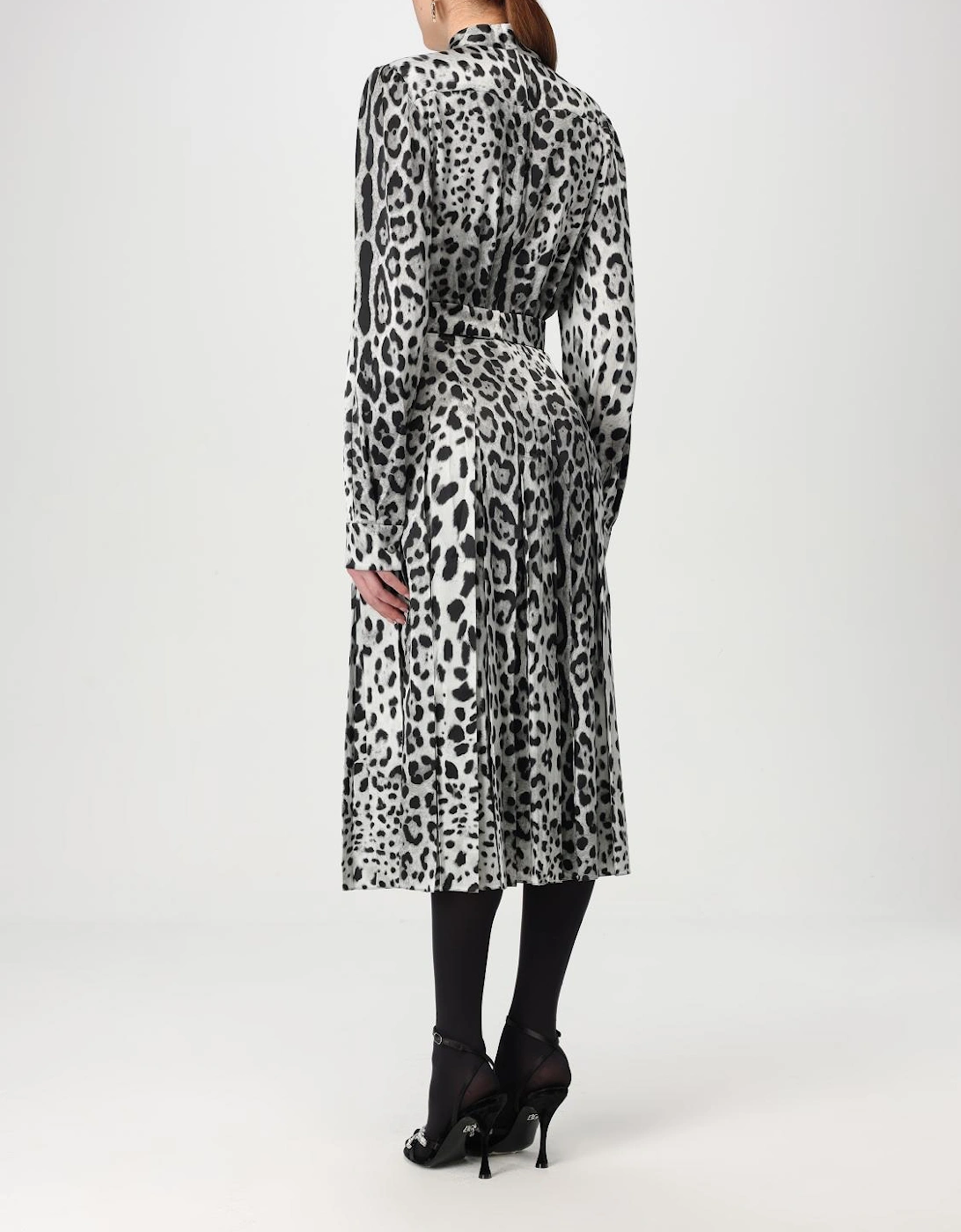 Leopard Print Pleated Midi Dress