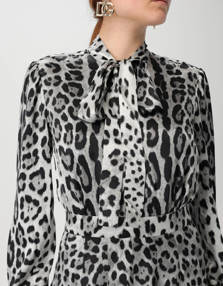 Leopard Print Pleated Midi Dress