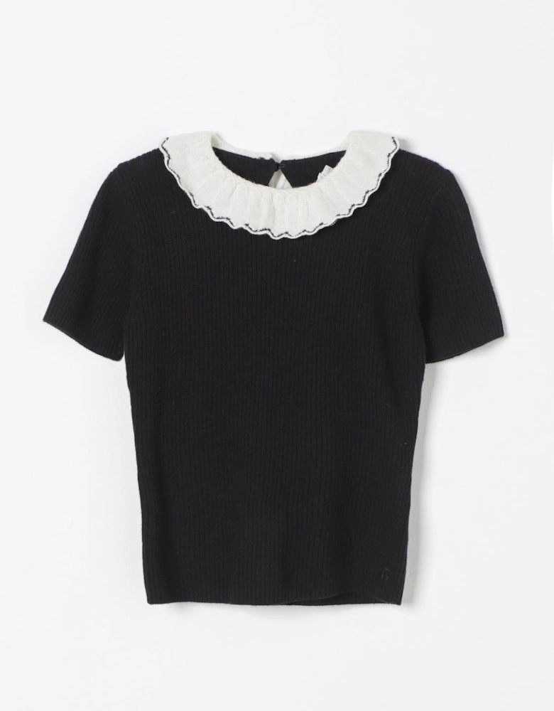 Girls Ribbed Knit Peter Pan Collar Sweater