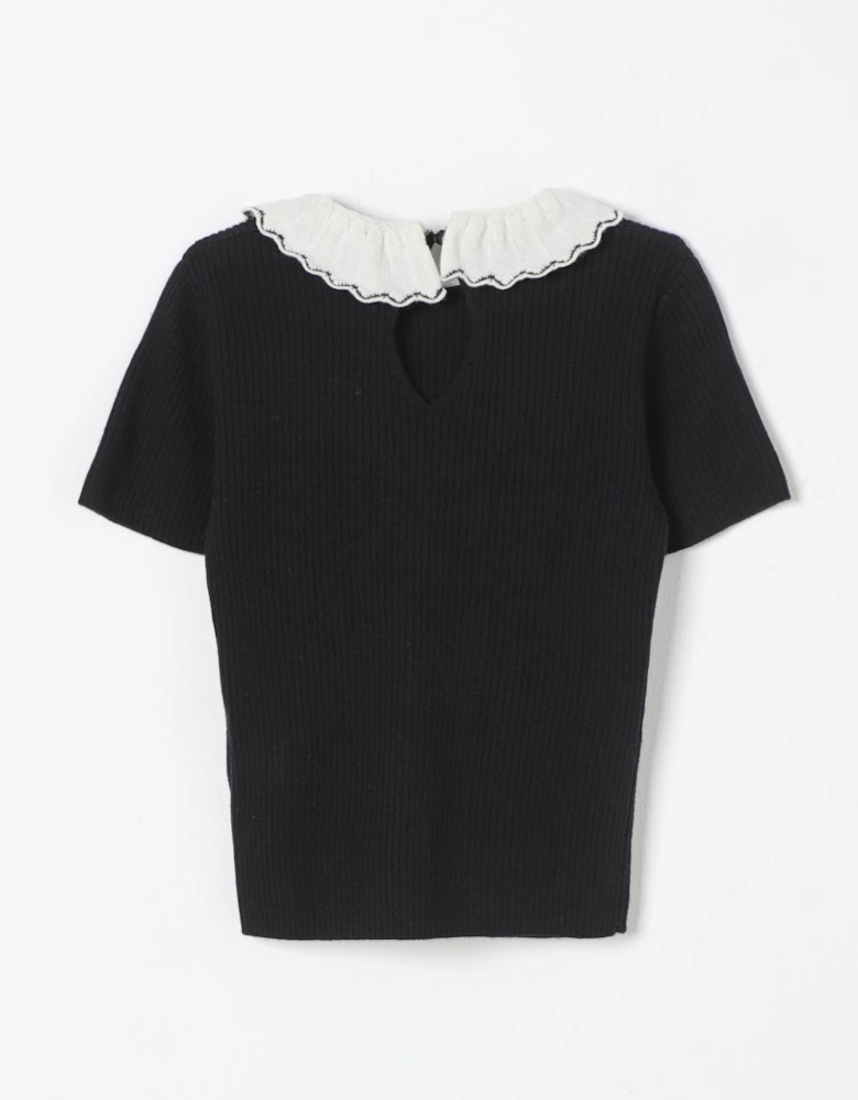 Girls Ribbed Knit Peter Pan Collar Sweater