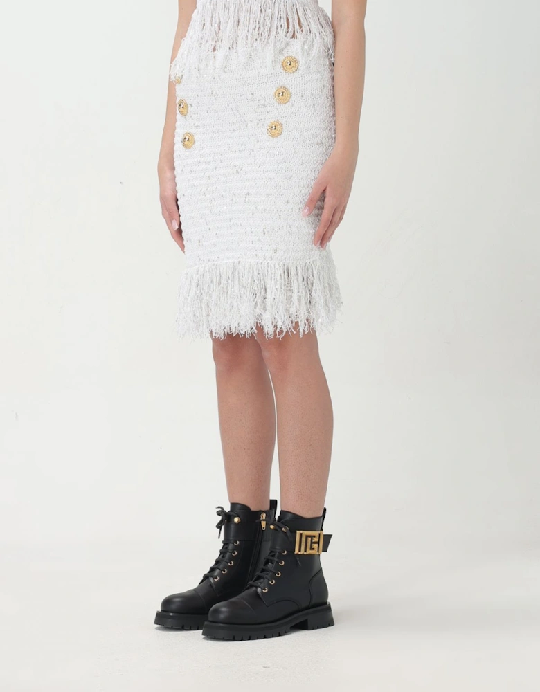 Mini Tweed Skirt Fringe Detail