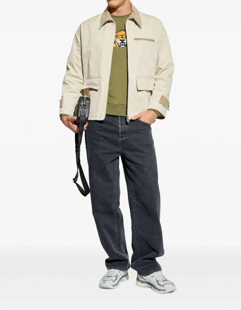 Happy Tiger Embroidered Slim Sweatshirt Green