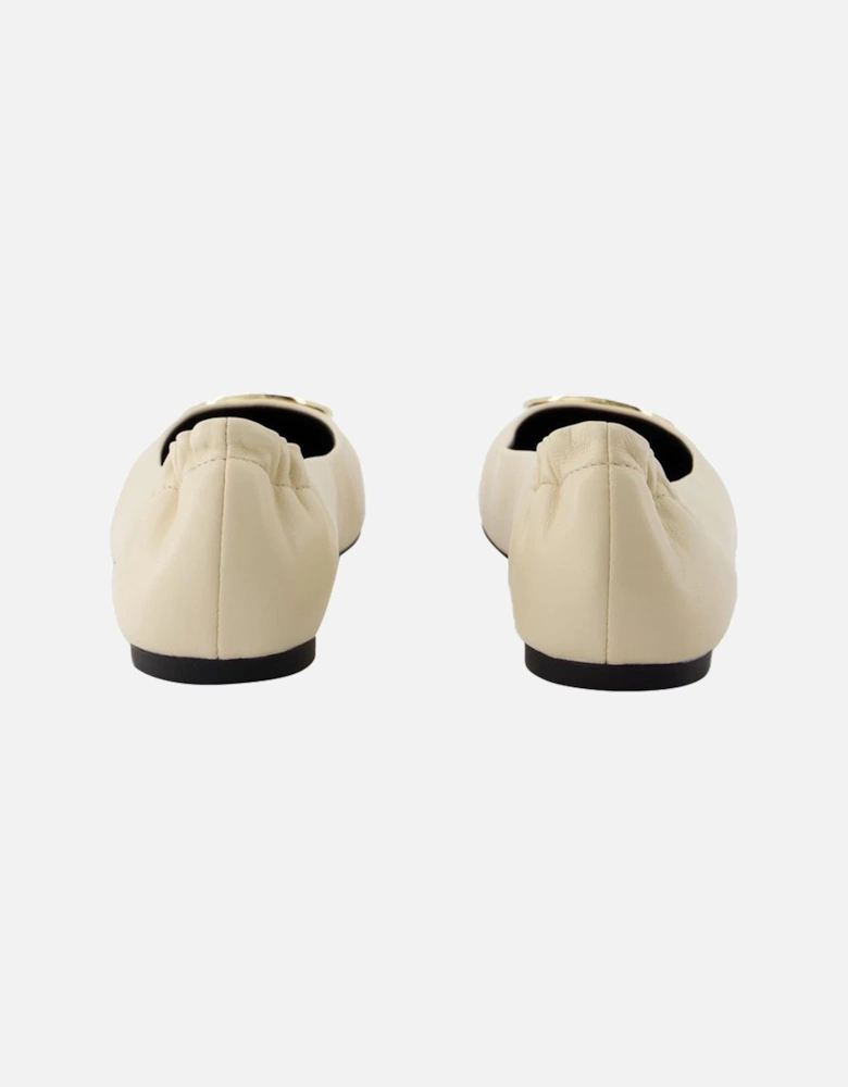 Leather Claire Cap-Toe Ballerinas with Laminated Brass Details