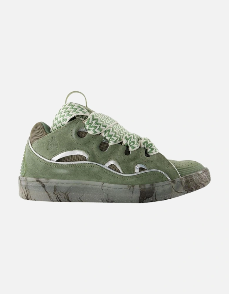 Curb Sneakers in Synthetic Leather with Top Laces and Round Toe