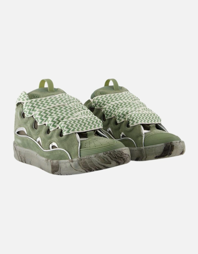 Curb Sneakers in Synthetic Leather with Top Laces and Round Toe