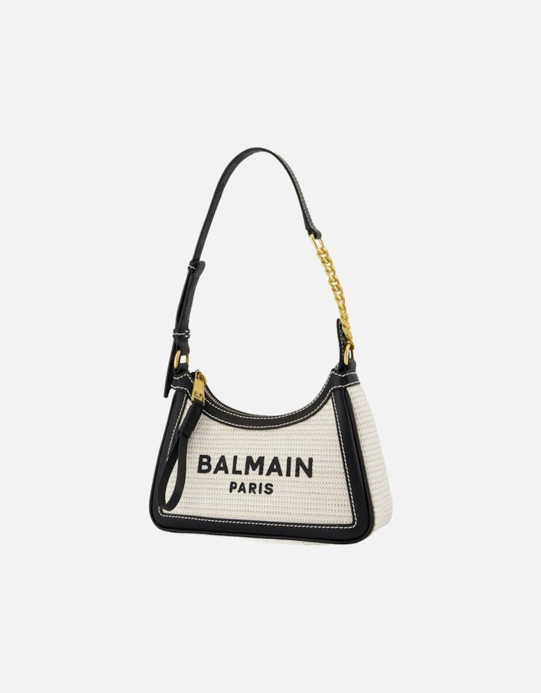 Raffia and Calfskin Shoulder Bag with Magnetic Clasp