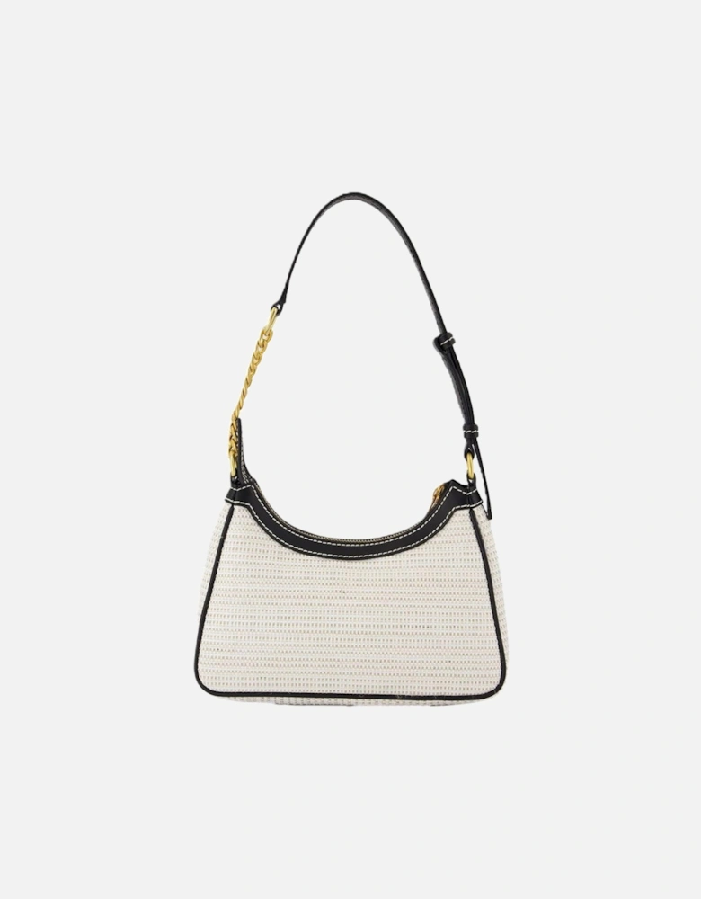 Raffia and Calfskin Shoulder Bag with Magnetic Clasp