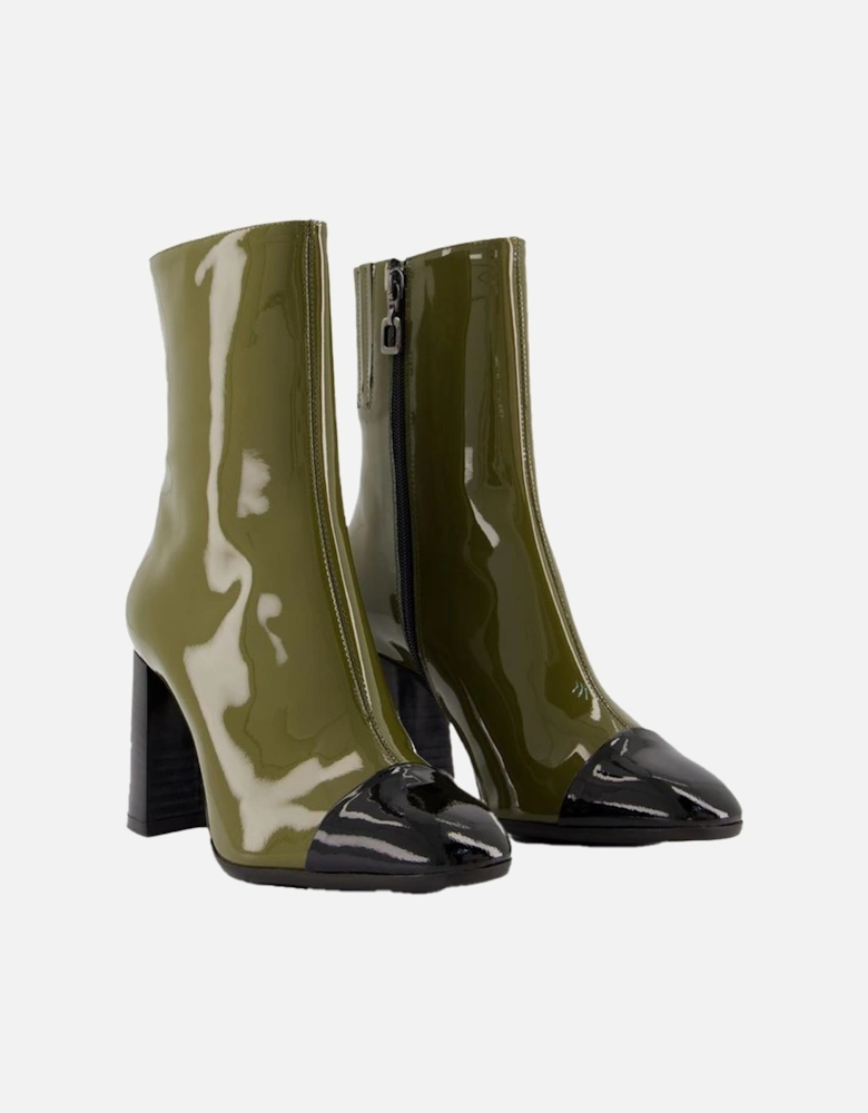 Patent Leather Block Heel Cap Toe Boots
