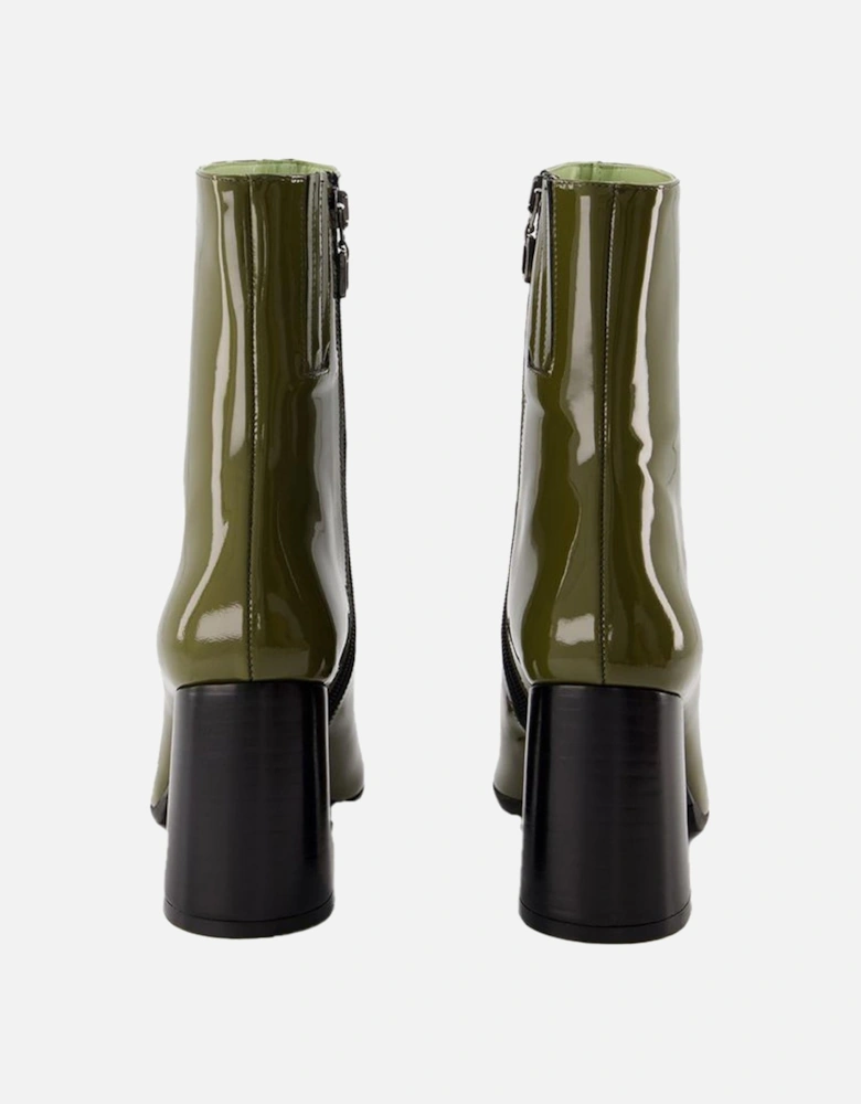 Patent Leather Block Heel Cap Toe Boots