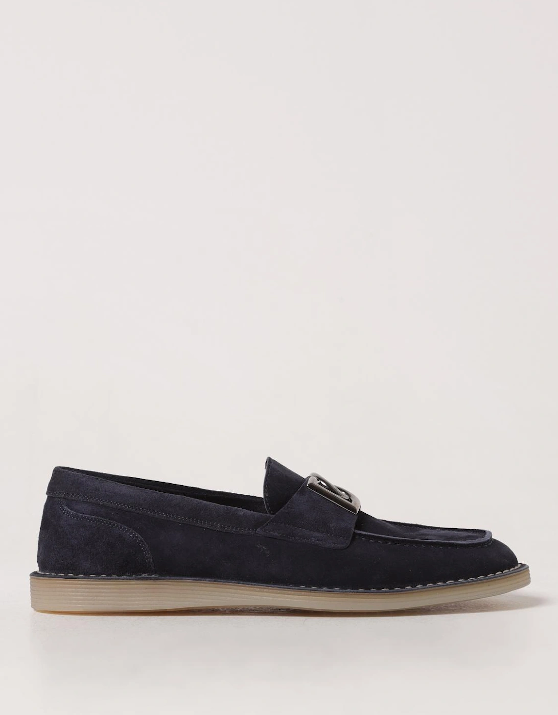 Suede Leather Loafers with Metal Accent