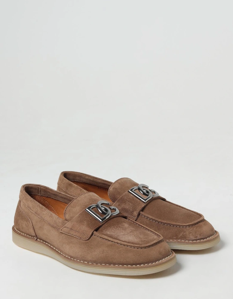 Suede Leather Loafers with Metal Accent