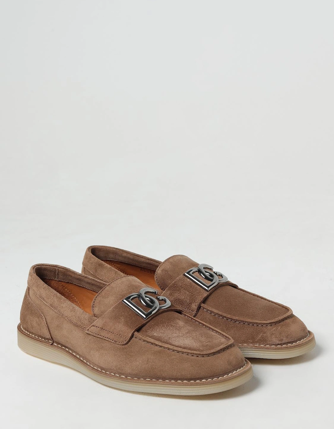 Suede Leather Loafers with Metal Accent