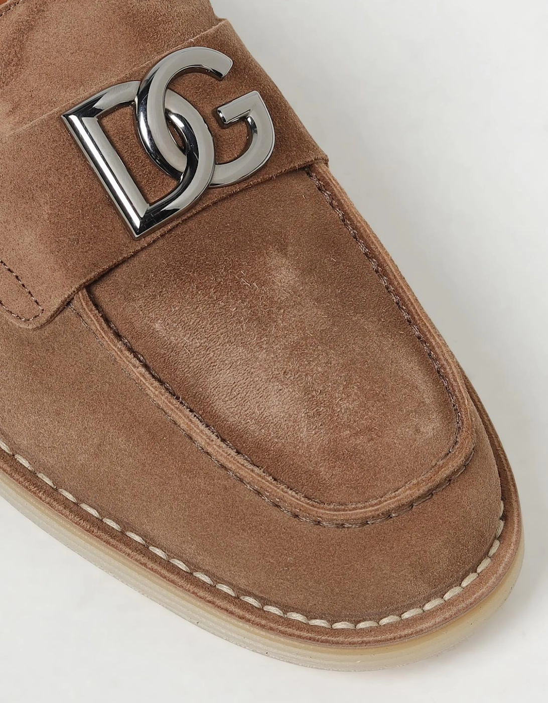 Suede Leather Loafers with Metal Accent