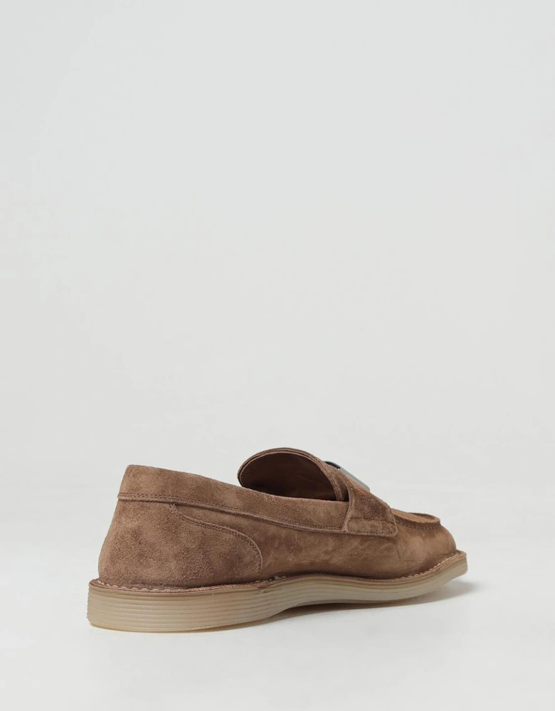 Suede Leather Loafers with Metal Accent