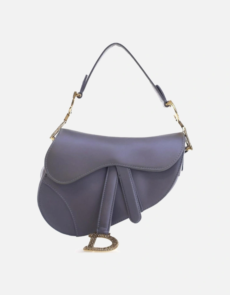 Mini Saddle Bag with Crystal Embellishments and Satin Finish