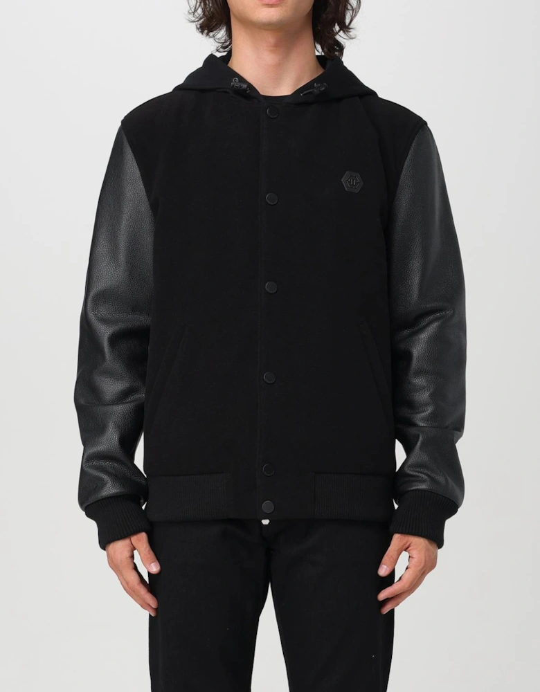 Hooded Varsity Jacket Leather Sleeves