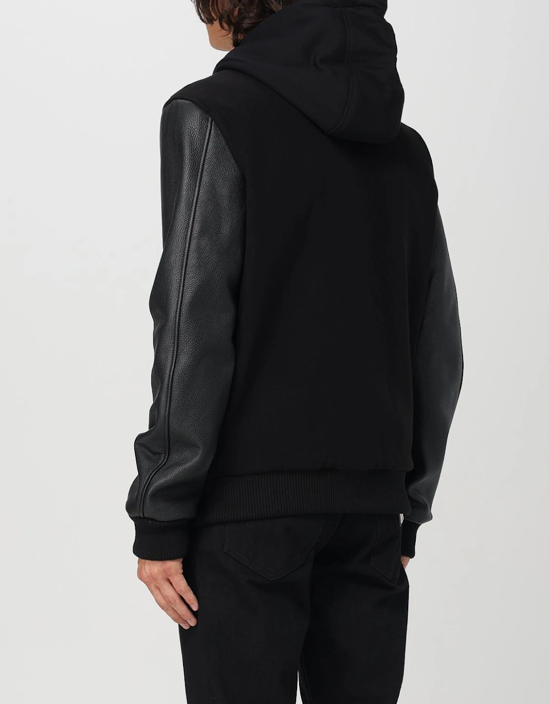 Hooded Varsity Jacket Leather Sleeves
