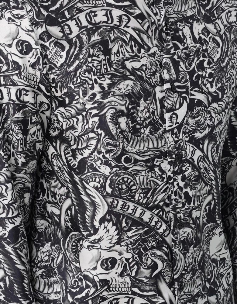 Skull Print Silk Shirt
