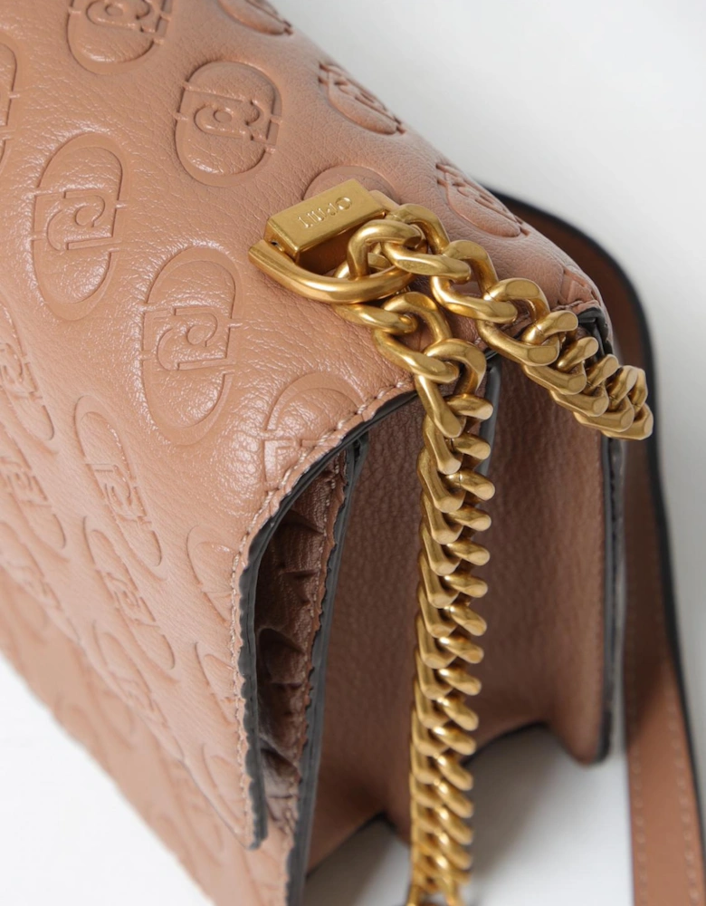 Embossed Logo Leather Shoulder Bag