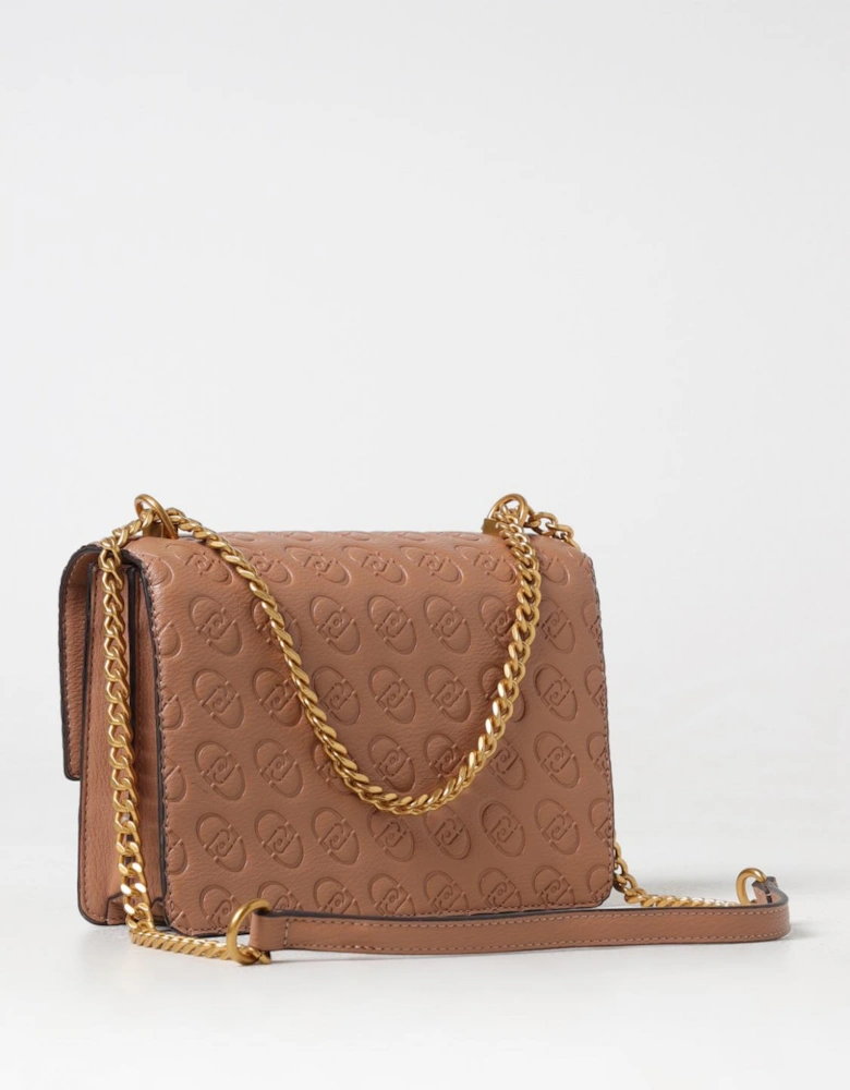 Embossed Logo Leather Shoulder Bag