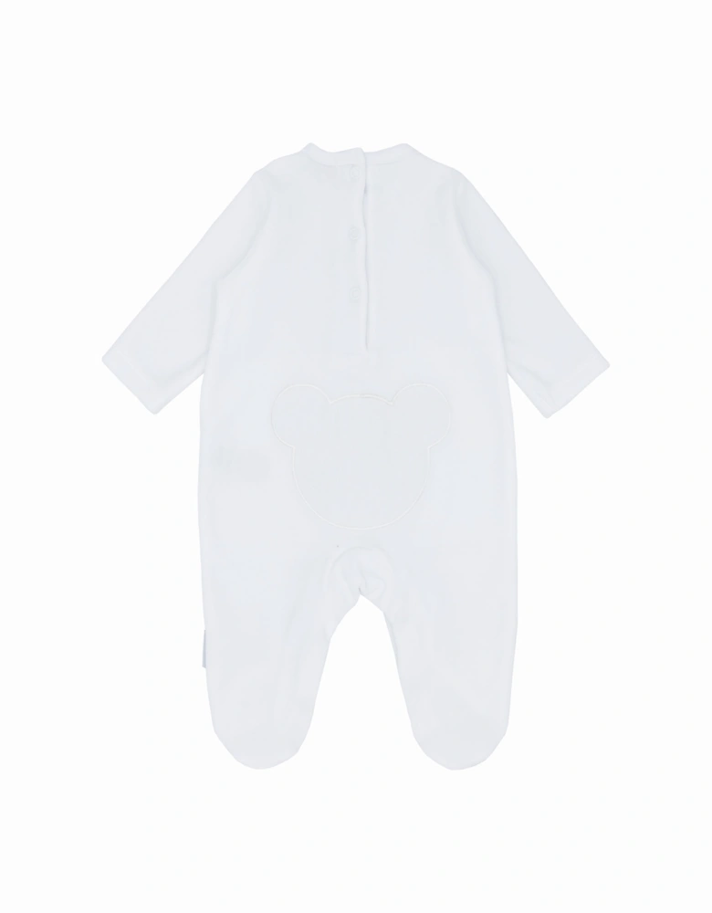 White Velour Bear Babygrow