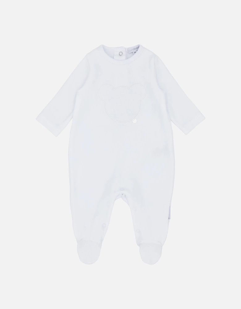 White Velour Bear Babygrow