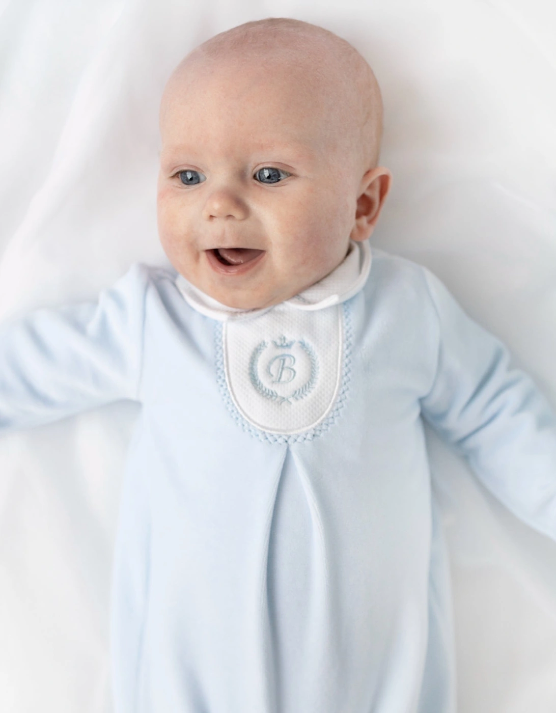 Boys Pale Blue Velour Babygrow and Hat