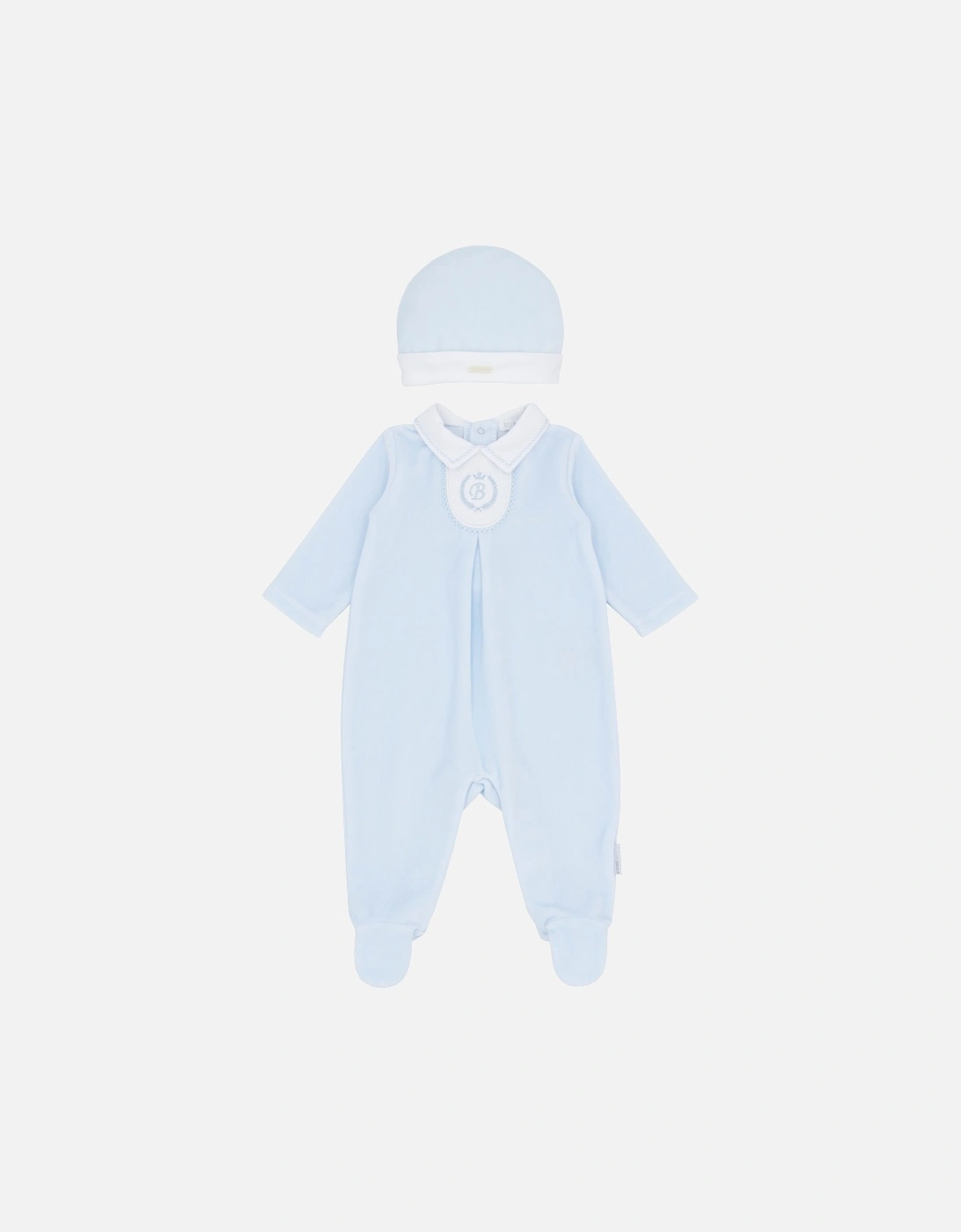 Boys Pale Blue Velour Babygrow and Hat, 4 of 3