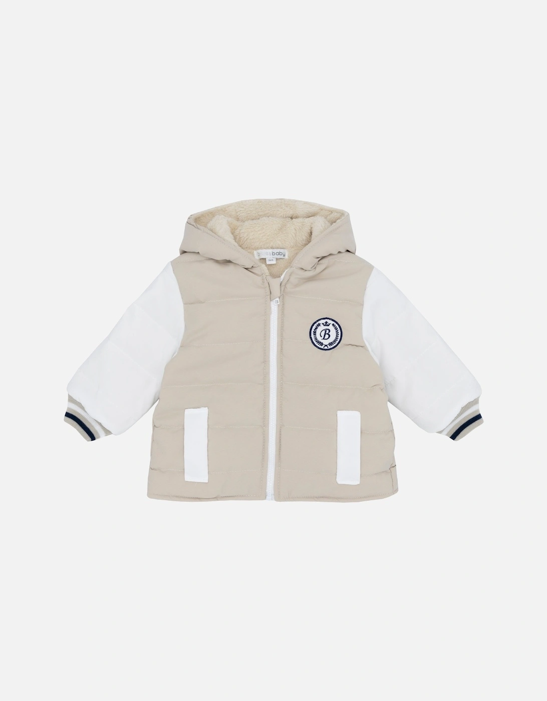 Boys Beige Puffer Coat, 4 of 3