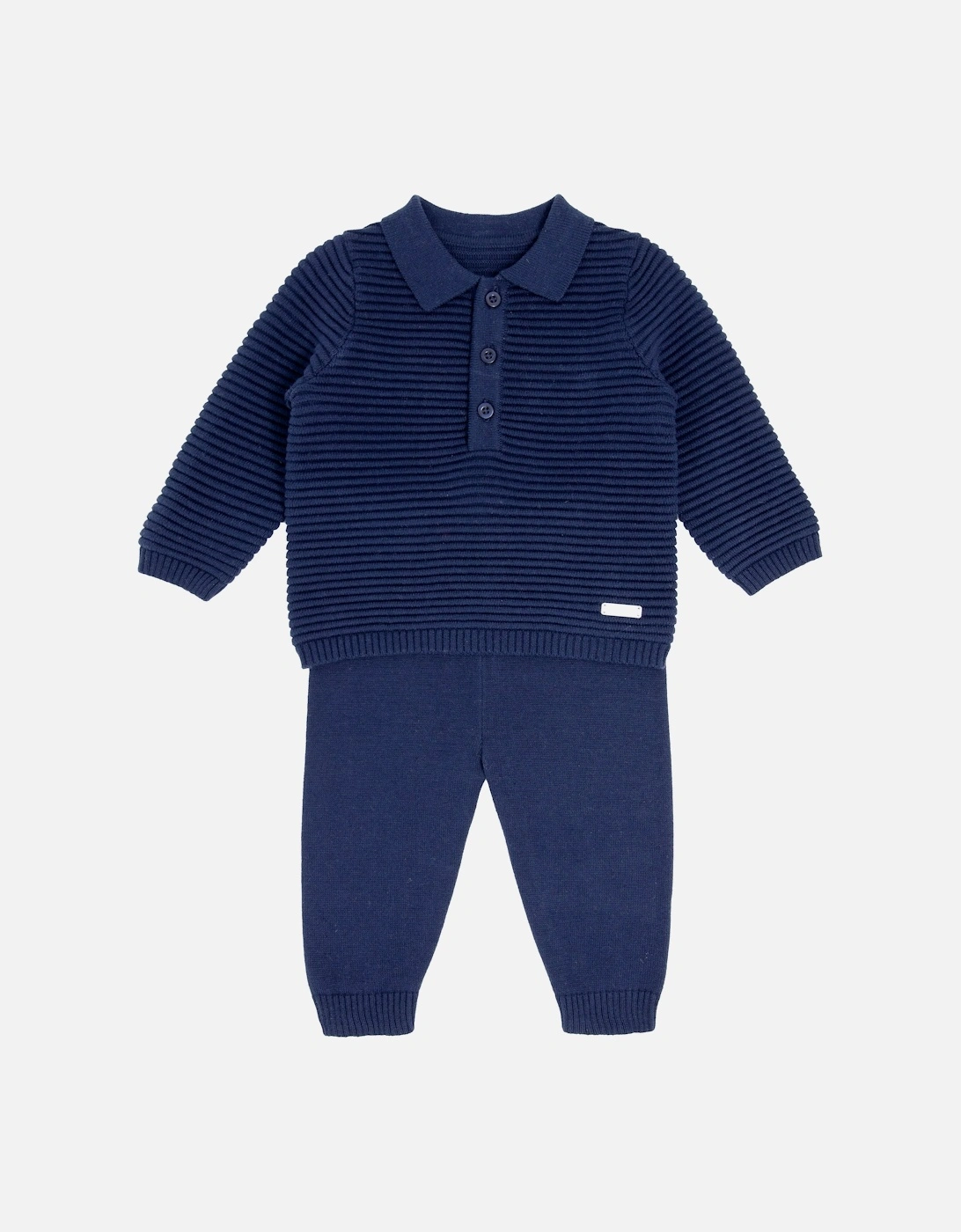 Boys Navy Knit Polo Tracksuit, 2 of 1