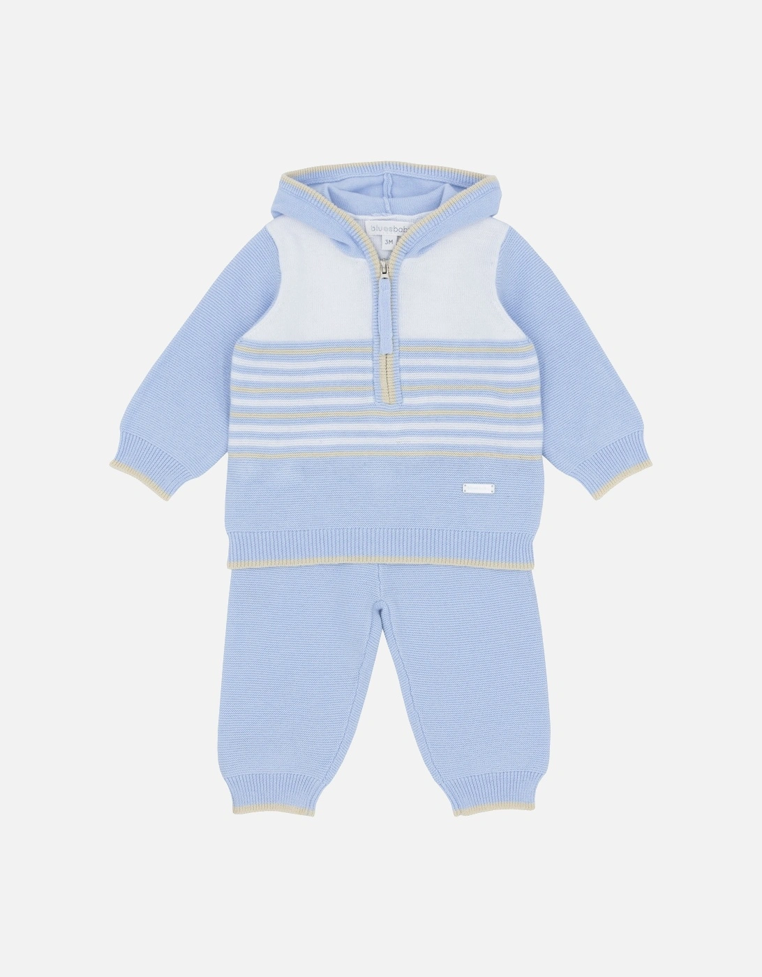 Boys Pale Blue Knit Hooded Tracksuit, 2 of 1