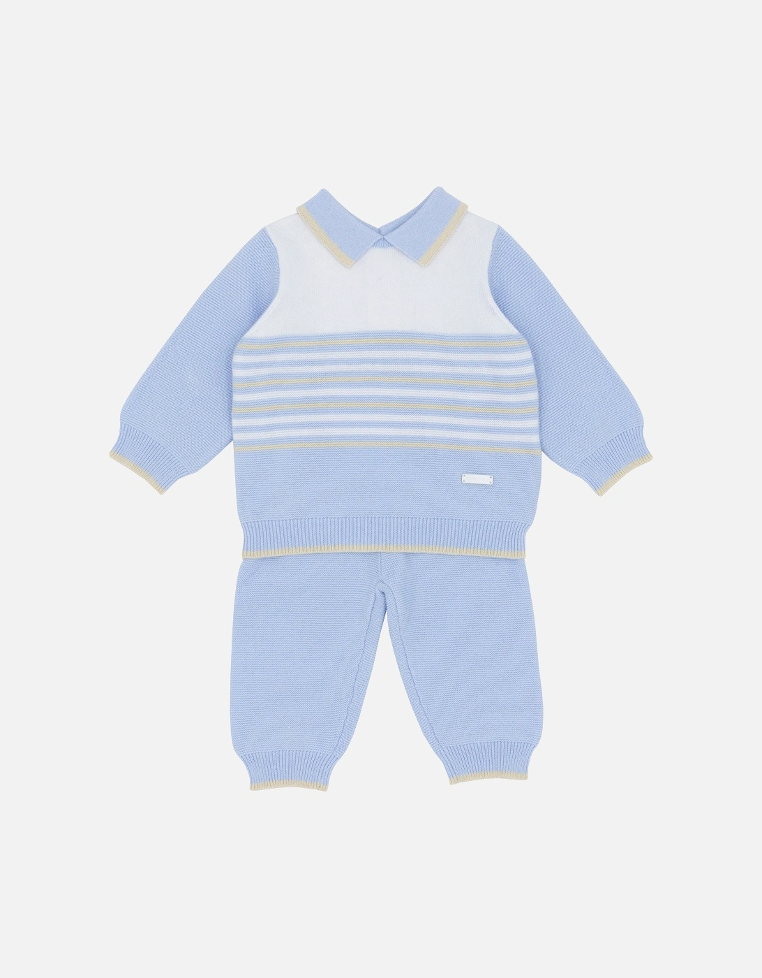 Boys Pale Blue Knit Polo Tracksuit, 2 of 1