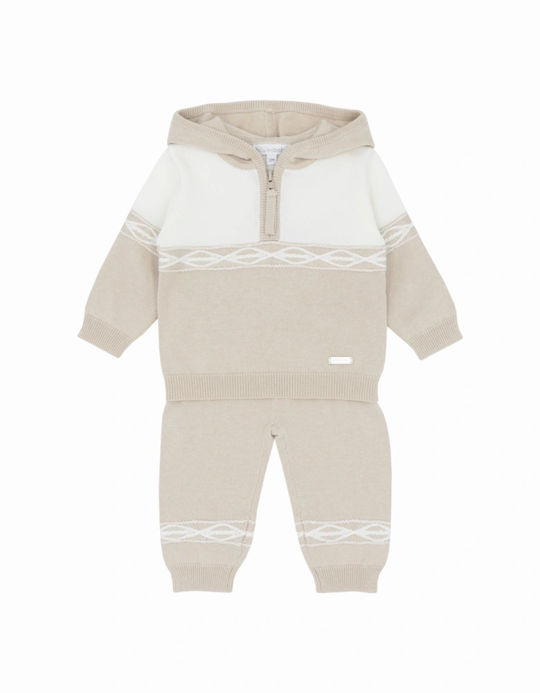 Boys Beige Knit Hooded Tracksuit