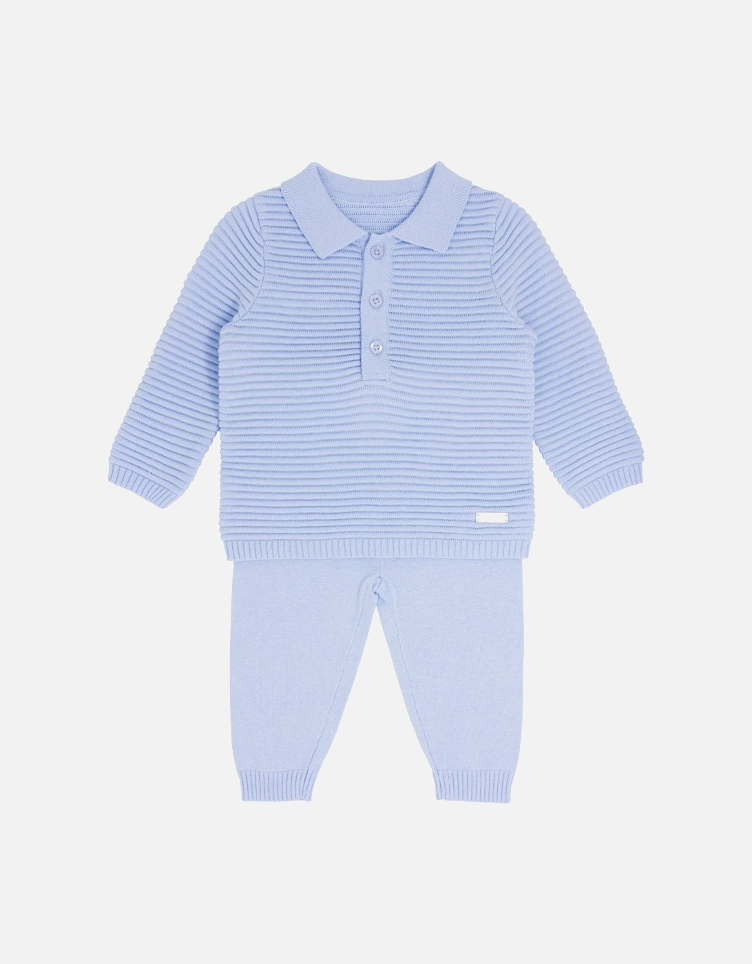Boys Pale Blue Knit Polo Tracksuit, 2 of 1