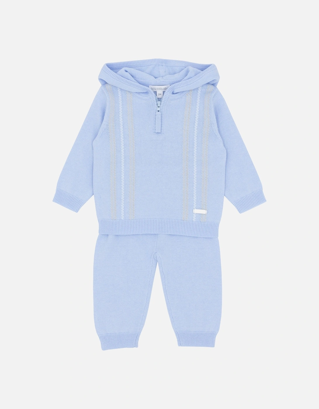 Boys Pale Blue Knit Hooded Tracksuit, 2 of 1