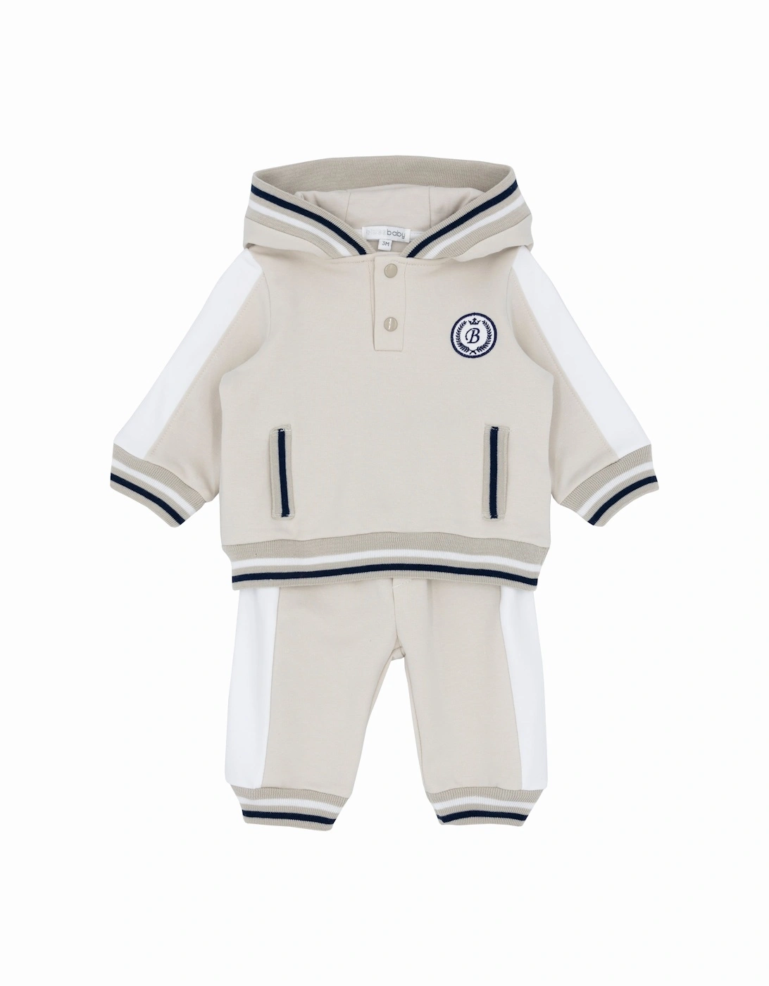 Boys Beige Hooded Tracksuit, 2 of 1