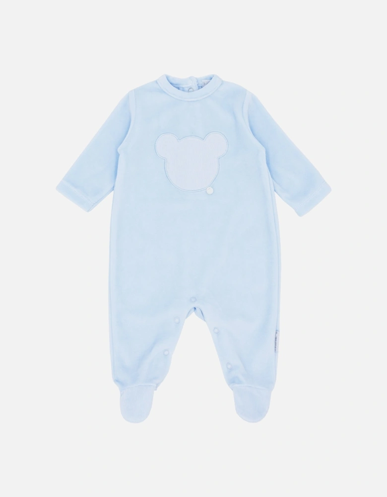 Boys Pale Blue Velour Bear Babygrow