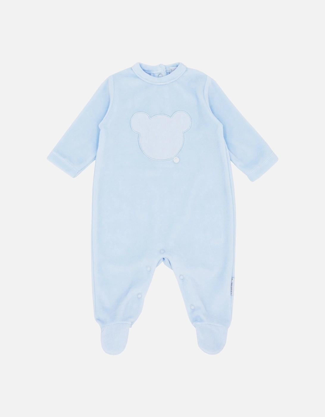 Boys Pale Blue Velour Bear Babygrow, 3 of 2