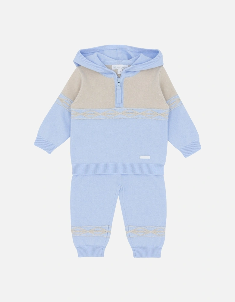 Boys Pale Blue Knit Hooded Tracksuit
