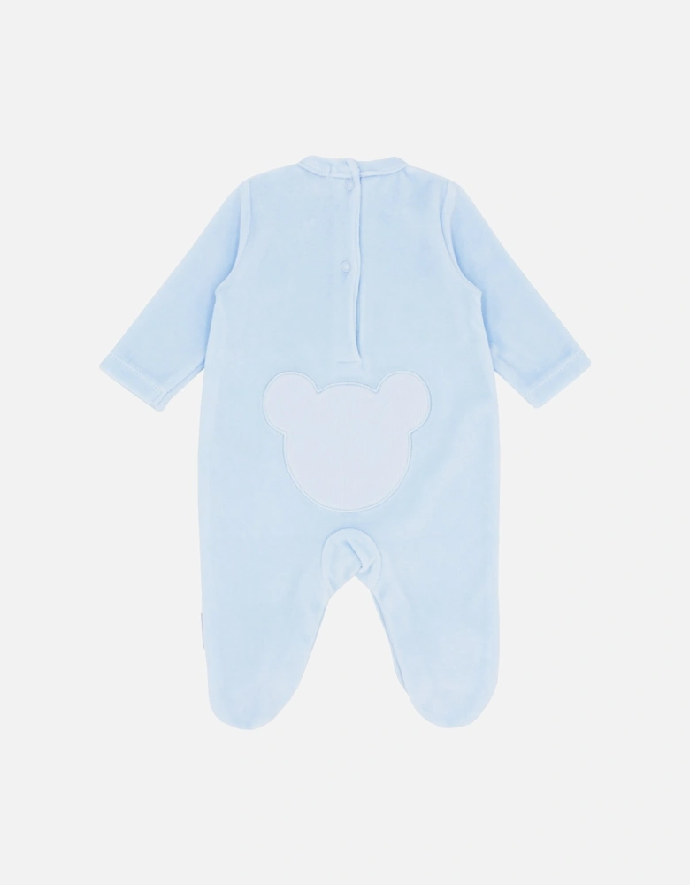 Boys Pale Blue Velour Bear Babygrow