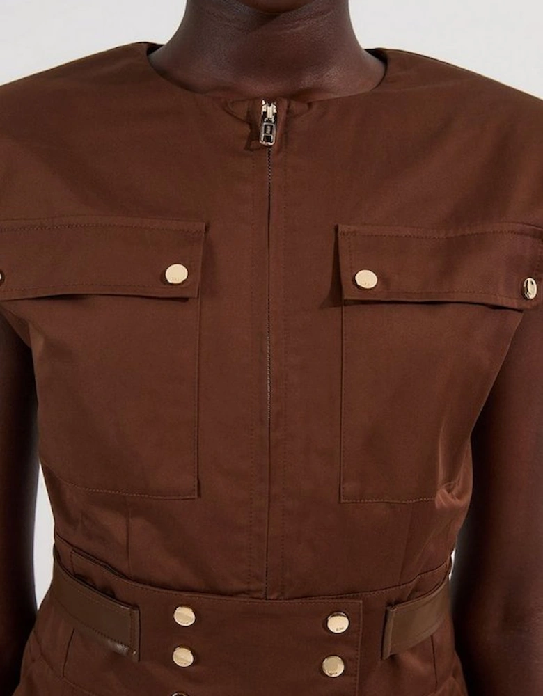 Cotton & Faux Leather Tab Utility Jumpsuit