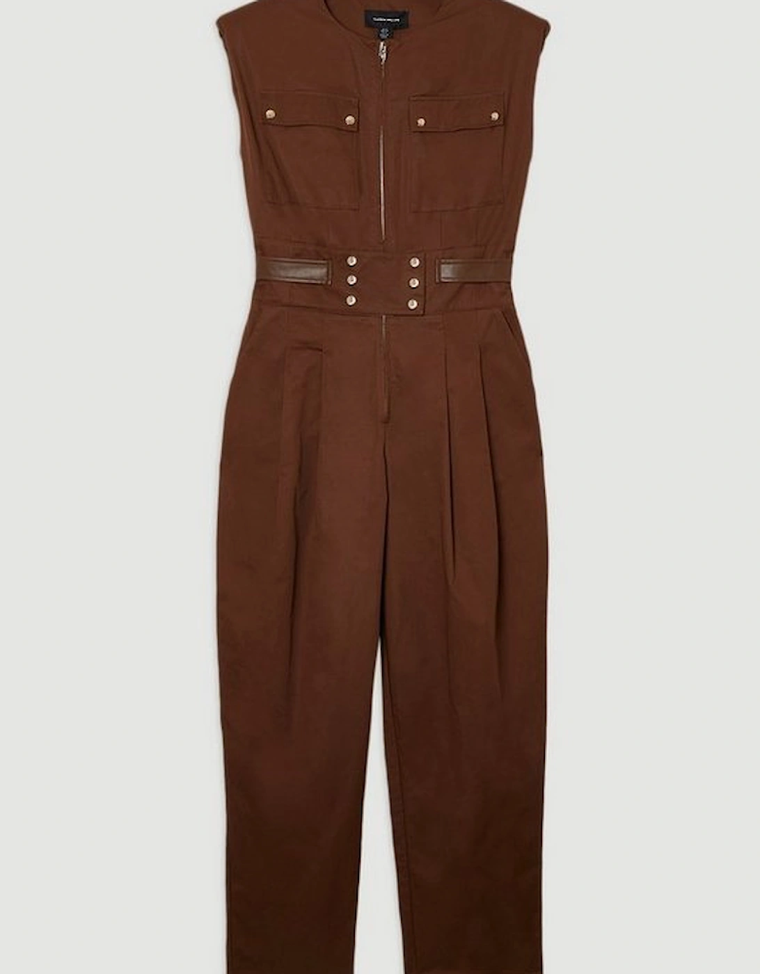 Cotton & Faux Leather Tab Utility Jumpsuit