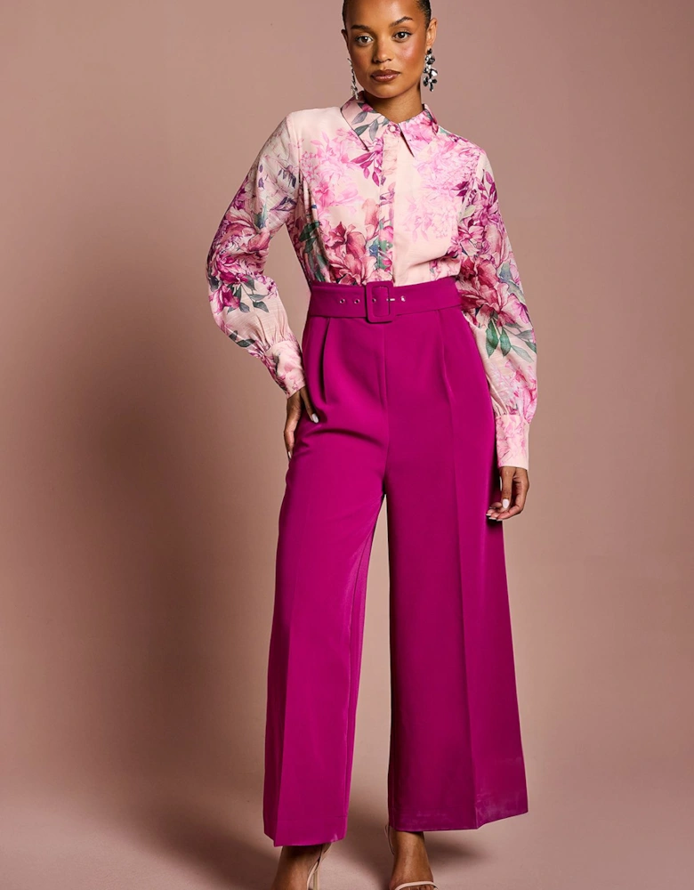 Petite Printed Blouson Sleeve Wide Leg Jumpsuit