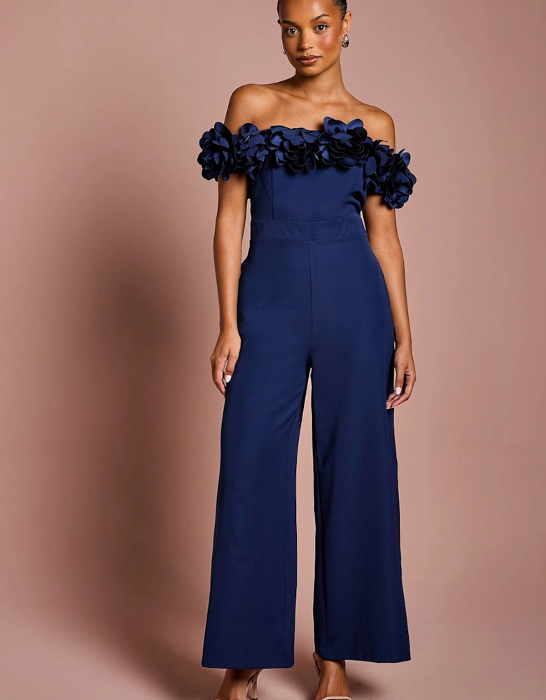 Petite 3D Flower Bardot Jumpsuit