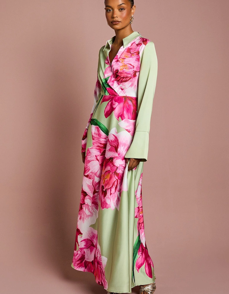 Petite Placement Print Wrap Front Gown