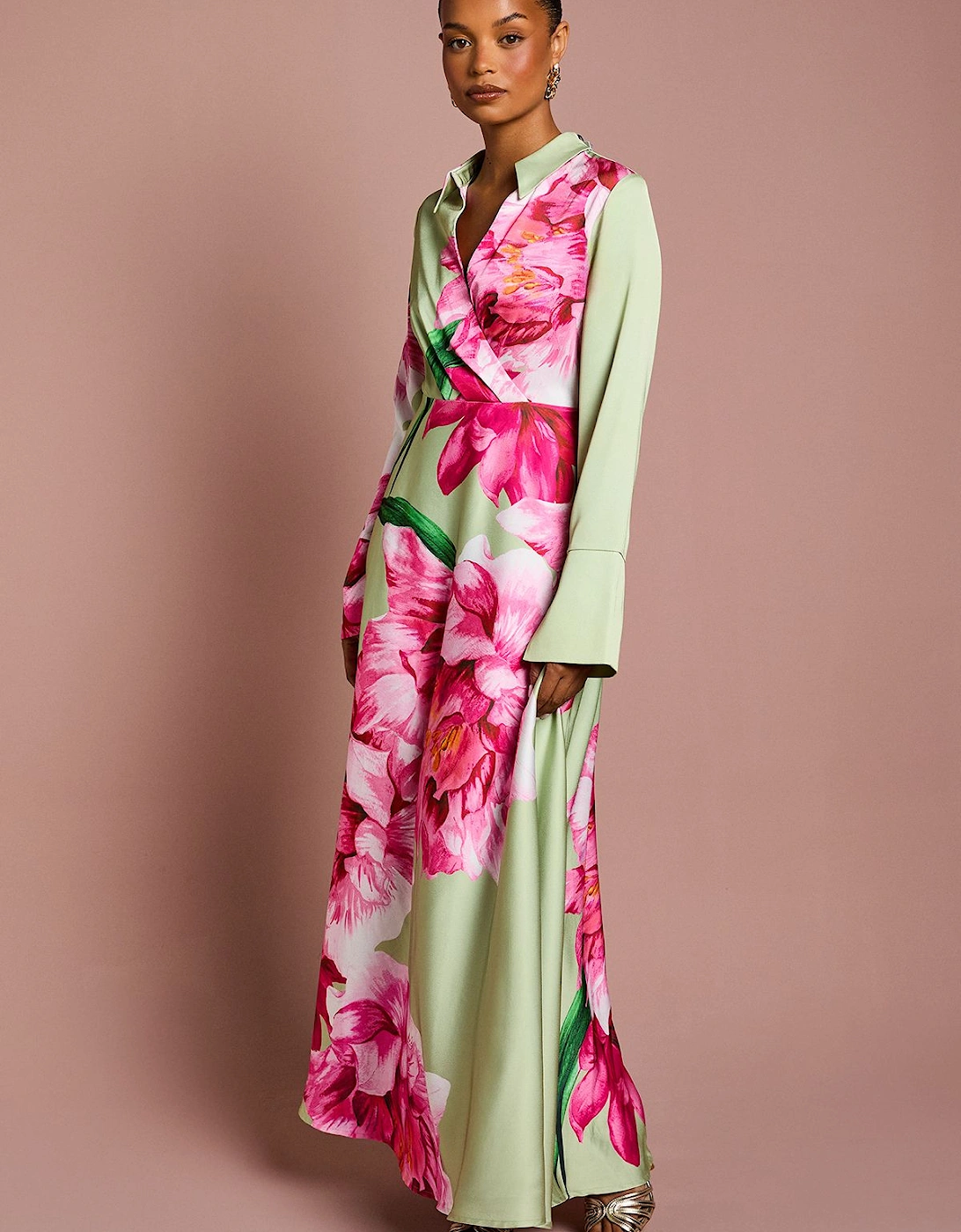 Petite Placement Print Wrap Front Gown, 2 of 1