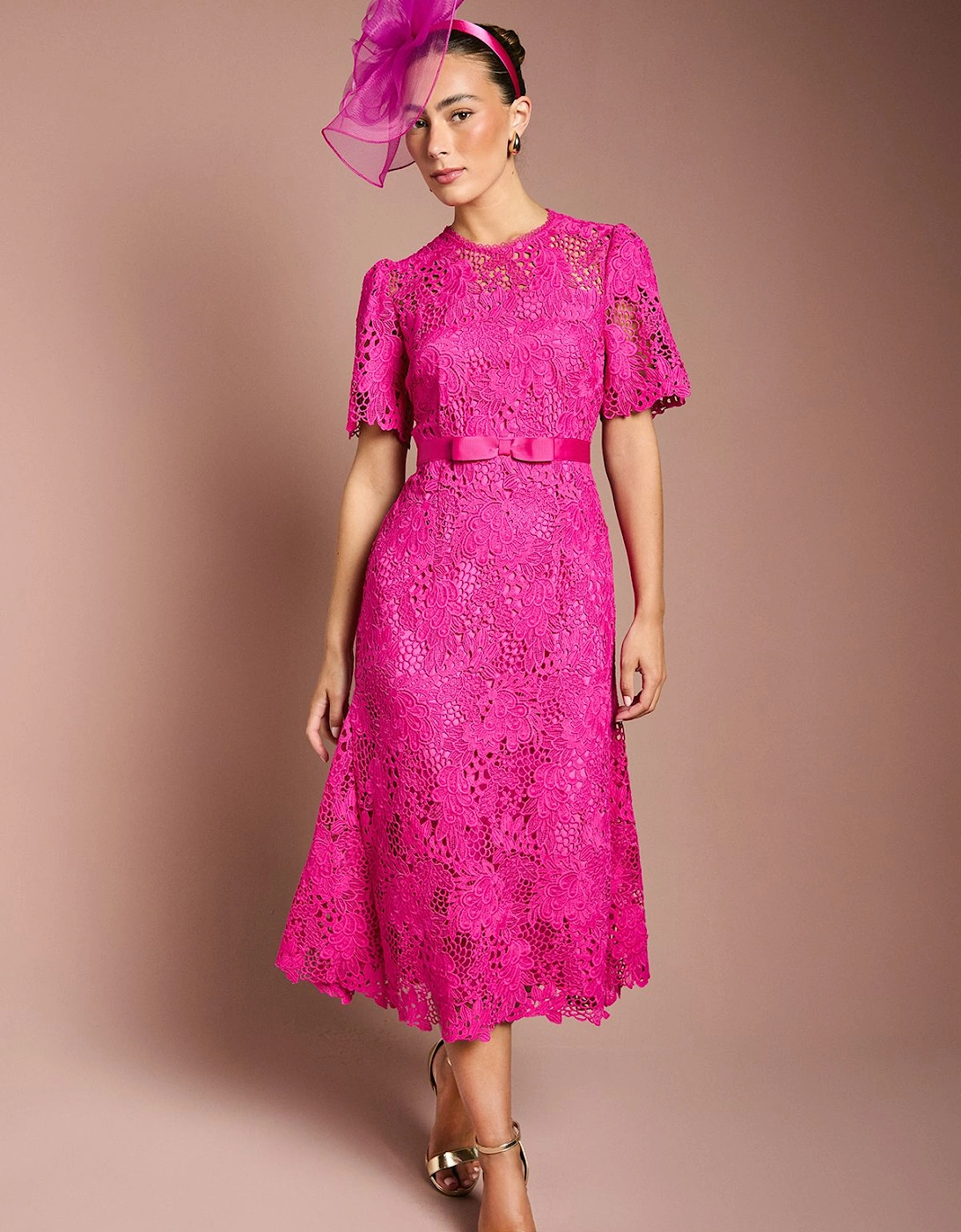 Lace Midi Dress With Bow Belt, 2 of 1