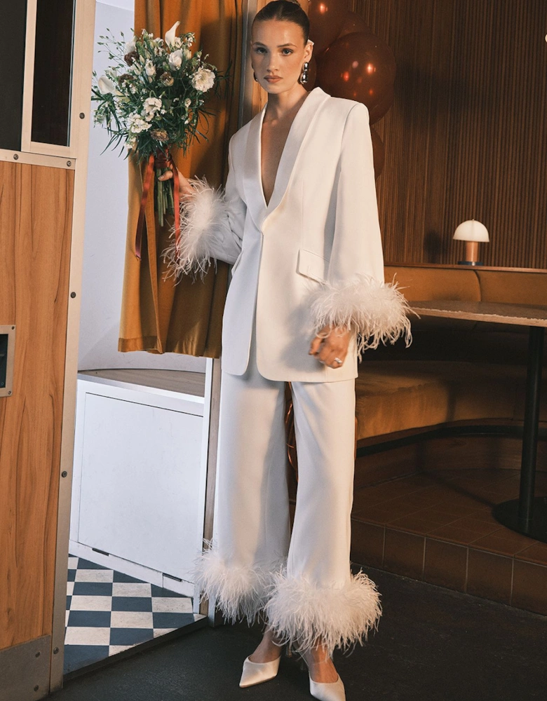 Feather Trim Cropped Trouser