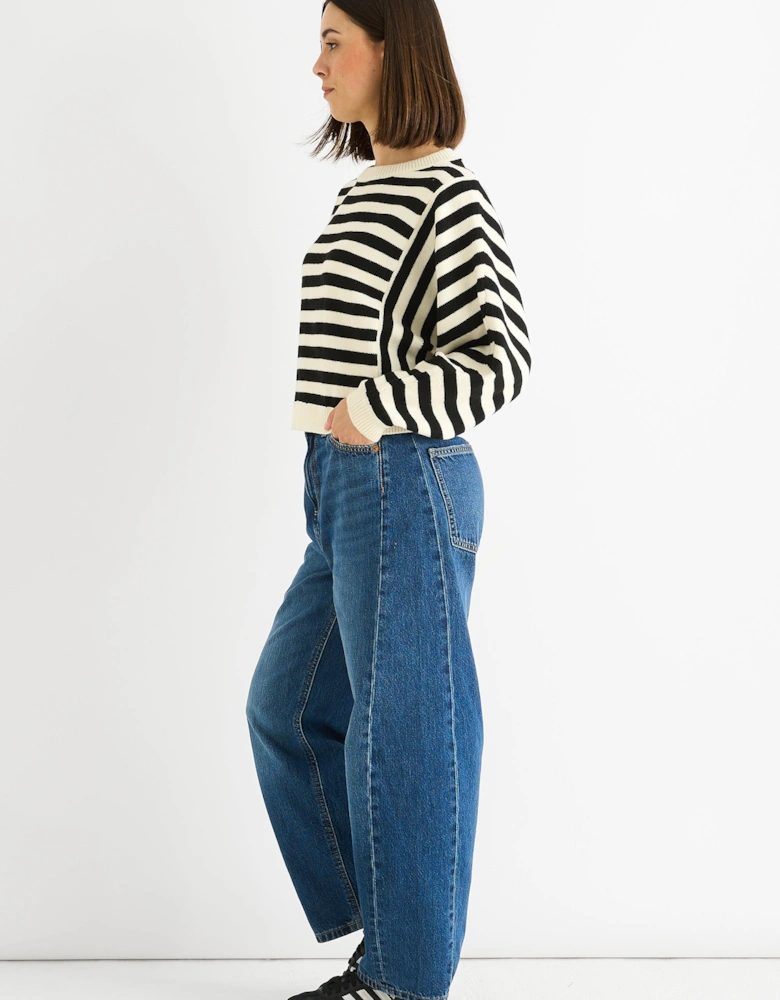 White Recycle Contrast Stripe Loose Fit Knit Jumper